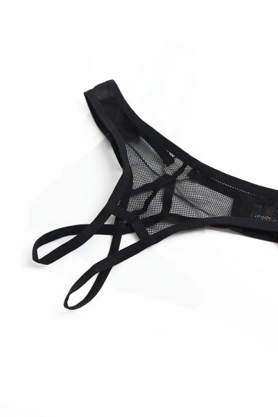 画像16: Nesari 2 pcs crl set | ブラ&クロッチレスタンガ 2点セット(ワイヤーなし・オープンクロッチ・シースルー・ブラック)| Obsessive 高級Sexyランジェリー (16)