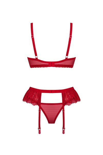 画像2: Chilisa 3-pcs set｜ブラ＆ガーターベルト＆タンガ3点セット（ワイヤーなし・レース・シースルー・レッド） | Obsessive 高級Sexyランジェリー (2)