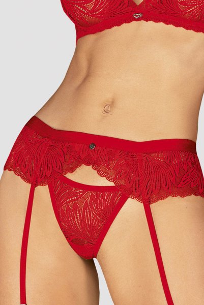 画像9: Chilisa 3-pcs set｜ブラ＆ガーターベルト＆タンガ3点セット（ワイヤーなし・レース・シースルー・レッド） | Obsessive 高級Sexyランジェリー (9)