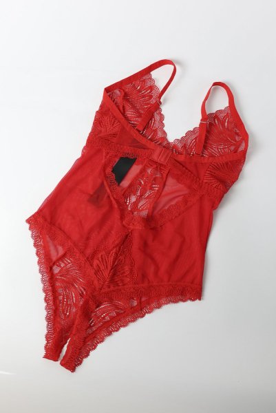 画像12: Chilisa crotchless teddy | クロッチレステディ（ワイヤーなし・オープンクロッチ・レース・シースルー・レッド）  | Obsessive 高級Sexyランジェリー (12)