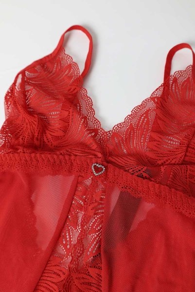 画像13: Chilisa crotchless teddy | クロッチレステディ（ワイヤーなし・オープンクロッチ・レース・シースルー・レッド）  | Obsessive 高級Sexyランジェリー (13)