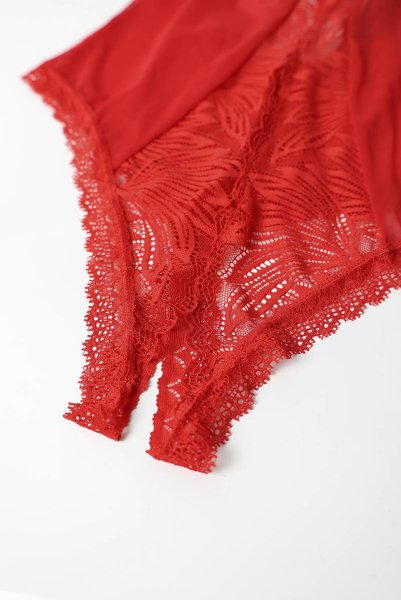 画像15: Chilisa crotchless teddy | クロッチレステディ（ワイヤーなし・オープンクロッチ・レース・シースルー・レッド）  | Obsessive 高級Sexyランジェリー (15)