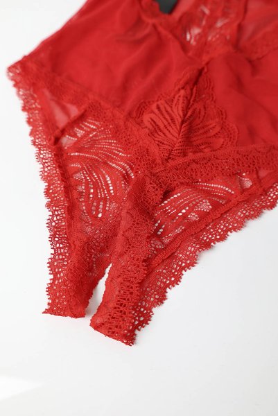画像16: Chilisa crotchless teddy | クロッチレステディ（ワイヤーなし・オープンクロッチ・レース・シースルー・レッド）  | Obsessive 高級Sexyランジェリー (16)