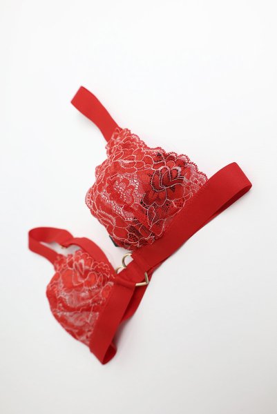 画像18: Elianes 2 pcs set | ブラ&タンガ 2点セット・ノンパテッドブラ・ノンワイヤー・Tバック・レッド| obsessive 高級Sexyランジェリー (18)