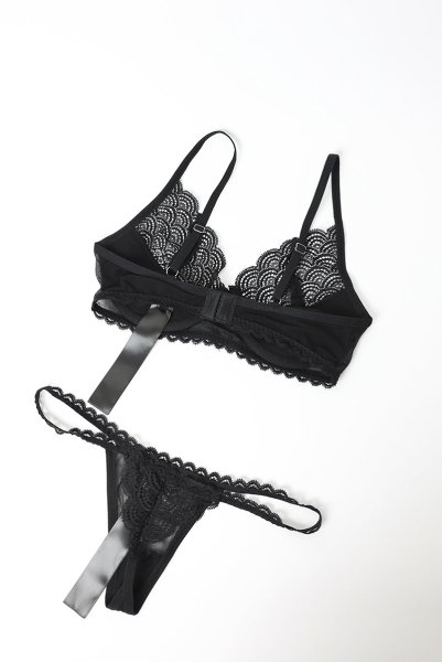 画像20: Chemeris 3 pcs set｜ワイヤー入りブラ＆ガーターベルト＆タンガ3点セット（幾何学模様・シースルー・ブラック） | Obsessive 高級Sexyランジェリー (20)