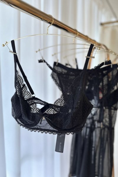 画像29: Chemeris 3 pcs set｜ワイヤー入りブラ＆ガーターベルト＆タンガ3点セット（幾何学模様・シースルー・ブラック） | Obsessive 高級Sexyランジェリー (29)