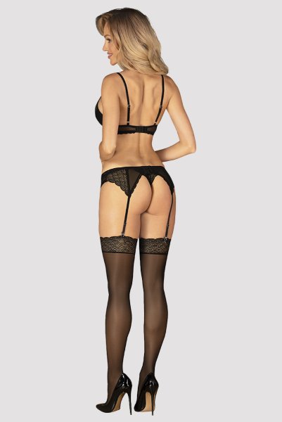 画像6: Chemeris 3 pcs set｜ワイヤー入りブラ＆ガーターベルト＆タンガ3点セット（幾何学模様・シースルー・ブラック） | Obsessive 高級Sexyランジェリー (6)