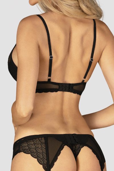 画像8: Chemeris 3 pcs set｜ワイヤー入りブラ＆ガーターベルト＆タンガ3点セット（幾何学模様・シースルー・ブラック） | Obsessive 高級Sexyランジェリー (8)