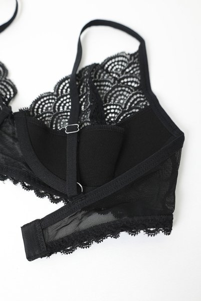 画像22: Chemeris 3 pcs set｜ワイヤー入りブラ＆ガーターベルト＆タンガ3点セット（幾何学模様・シースルー・ブラック） | Obsessive 高級Sexyランジェリー (22)