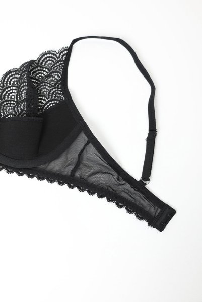 画像23: Chemeris 3 pcs set｜ワイヤー入りブラ＆ガーターベルト＆タンガ3点セット（幾何学模様・シースルー・ブラック） | Obsessive 高級Sexyランジェリー (23)