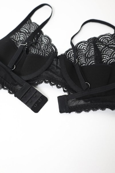 画像24: Chemeris 3 pcs set｜ワイヤー入りブラ＆ガーターベルト＆タンガ3点セット（幾何学模様・シースルー・ブラック） | Obsessive 高級Sexyランジェリー (24)