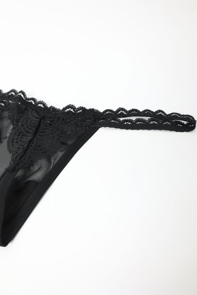 画像27: Chemeris 3 pcs set｜ワイヤー入りブラ＆ガーターベルト＆タンガ3点セット（幾何学模様・シースルー・ブラック） | Obsessive 高級Sexyランジェリー (27)