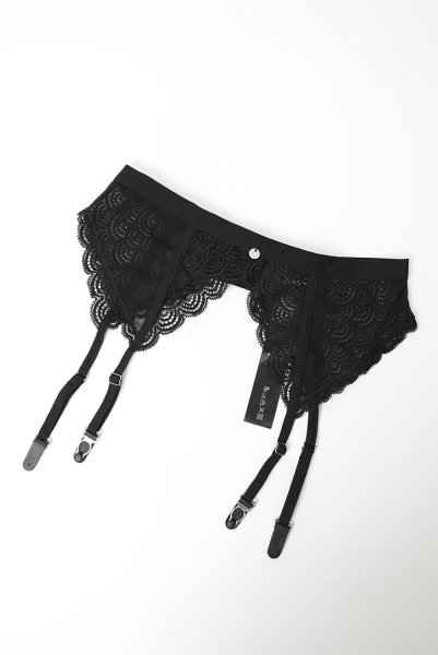 画像28: Chemeris 3 pcs set｜ワイヤー入りブラ＆ガーターベルト＆タンガ3点セット（幾何学模様・シースルー・ブラック） | Obsessive 高級Sexyランジェリー (28)