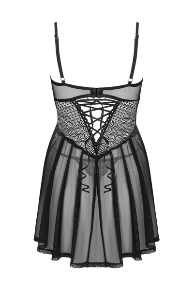 画像2: Chemeris babydoll|ワイヤー入りベビードール&タンガ(幾何学模様・シースルー・ブラック)| Obsessive 高級Sexyランジェリー (2)