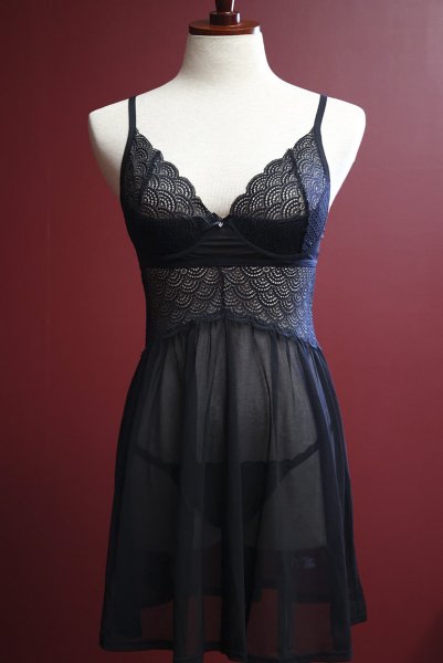 画像11: Chemeris babydoll|ワイヤー入りベビードール&タンガ(幾何学模様・シースルー・ブラック)| Obsessive 高級Sexyランジェリー (11)