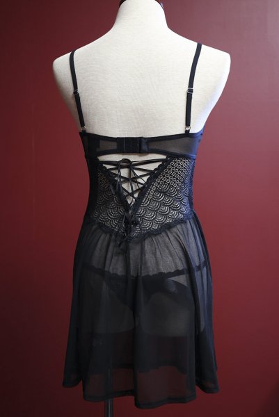 画像12: Chemeris babydoll|ワイヤー入りベビードール&タンガ(幾何学模様・シースルー・ブラック)| Obsessive 高級Sexyランジェリー (12)