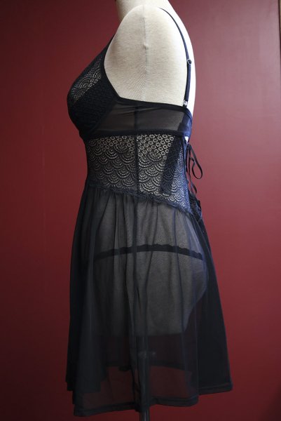 画像13: Chemeris babydoll|ワイヤー入りベビードール&タンガ(幾何学模様・シースルー・ブラック)| Obsessive 高級Sexyランジェリー (13)