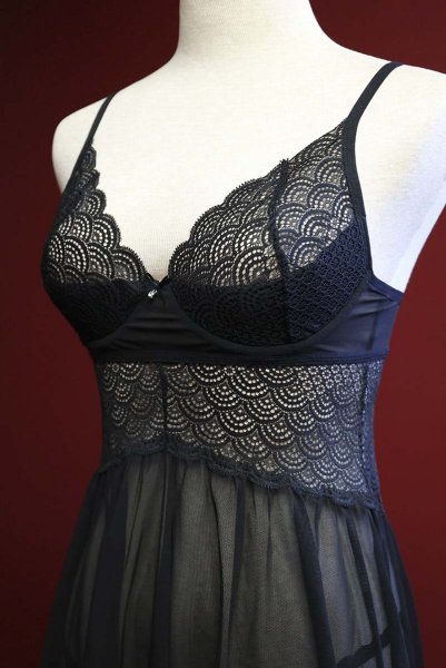 画像14: Chemeris babydoll|ワイヤー入りベビードール&タンガ(幾何学模様・シースルー・ブラック)| Obsessive 高級Sexyランジェリー (14)