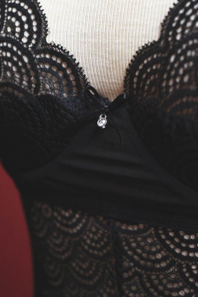 画像15: Chemeris babydoll|ワイヤー入りベビードール&タンガ(幾何学模様・シースルー・ブラック)| Obsessive 高級Sexyランジェリー (15)