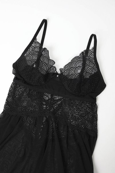 画像18: Chemeris babydoll|ワイヤー入りベビードール&タンガ(幾何学模様・シースルー・ブラック)| Obsessive 高級Sexyランジェリー (18)