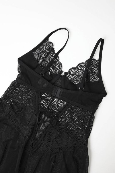 画像19: Chemeris babydoll|ワイヤー入りベビードール&タンガ(幾何学模様・シースルー・ブラック)| Obsessive 高級Sexyランジェリー (19)