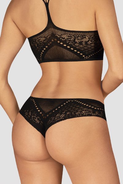 画像10: K103 top & panties | ブラレット&クロッチレスタンガ 2点セット（ワイヤーなし・クロッチレス・ニット素材・ブラック）| Obsessive 高級Sexyランジェリー (10)