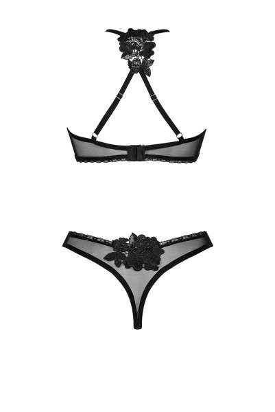 画像2: Latinesa 2 pcs set | ブラ&タンガ 2点セット(ワイヤーなし・フラワーモチーフ・シースルー・ブラック)| Obsessive 高級Sexyランジェリー (2)