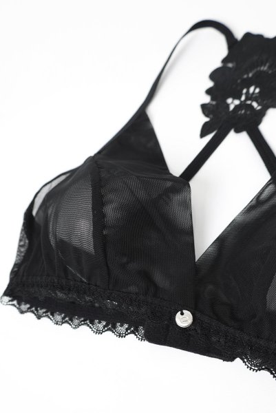 画像15: Latinesa 2 pcs set | ブラ&タンガ 2点セット(ワイヤーなし・フラワーモチーフ・シースルー・ブラック)| Obsessive 高級Sexyランジェリー (15)