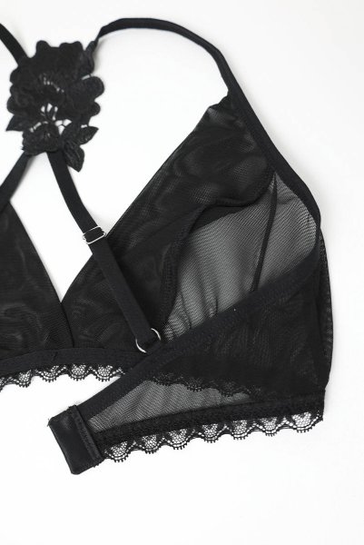 画像17: Latinesa 2 pcs set | ブラ&タンガ 2点セット(ワイヤーなし・フラワーモチーフ・シースルー・ブラック)| Obsessive 高級Sexyランジェリー (17)