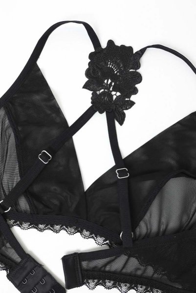 画像18: Latinesa 2 pcs set | ブラ&タンガ 2点セット(ワイヤーなし・フラワーモチーフ・シースルー・ブラック)| Obsessive 高級Sexyランジェリー (18)