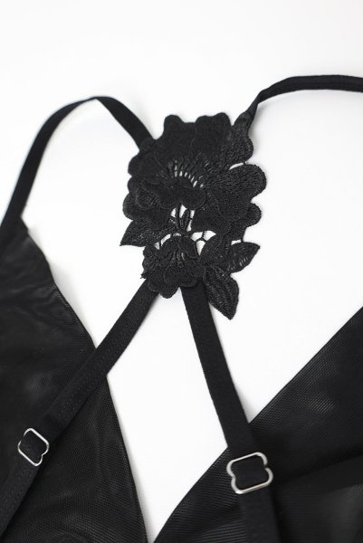 画像19: Latinesa 2 pcs set | ブラ&タンガ 2点セット(ワイヤーなし・フラワーモチーフ・シースルー・ブラック)| Obsessive 高級Sexyランジェリー (19)