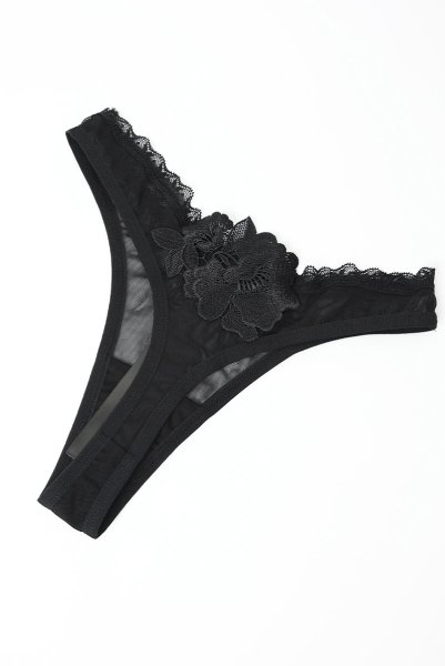 画像21: Latinesa 2 pcs set | ブラ&タンガ 2点セット(ワイヤーなし・フラワーモチーフ・シースルー・ブラック)| Obsessive 高級Sexyランジェリー (21)