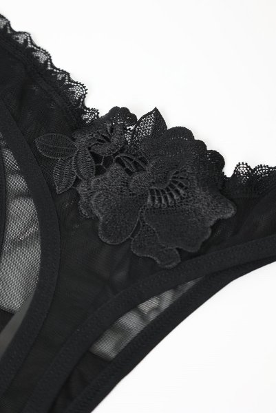 画像24: Latinesa 2 pcs set | ブラ&タンガ 2点セット(ワイヤーなし・フラワーモチーフ・シースルー・ブラック)| Obsessive 高級Sexyランジェリー (24)