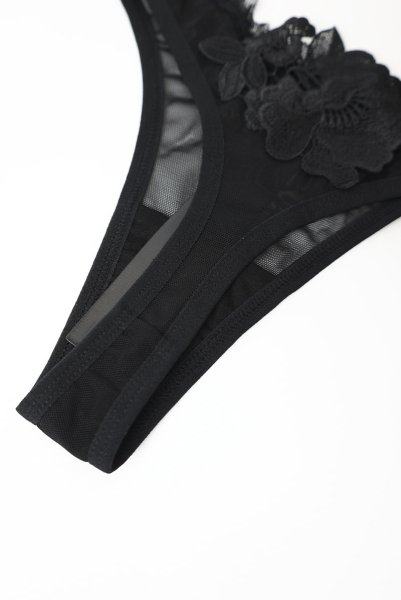 画像25: Latinesa 2 pcs set | ブラ&タンガ 2点セット(ワイヤーなし・フラワーモチーフ・シースルー・ブラック)| Obsessive 高級Sexyランジェリー (25)