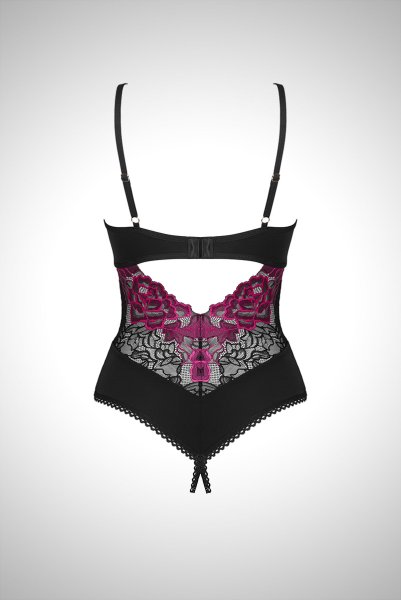 画像2: Rosenty crotchless teddy | テディ・クロッチレス・ワイヤー入り・ブラック×ピンク  | Obsessive 高級Sexyランジェリー (2)