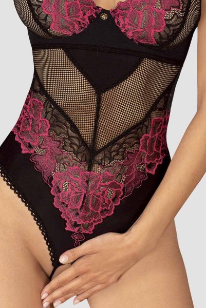 画像9: Rosenty crotchless teddy | テディ・クロッチレス・ワイヤー入り・ブラック×ピンク  | Obsessive 高級Sexyランジェリー (9)