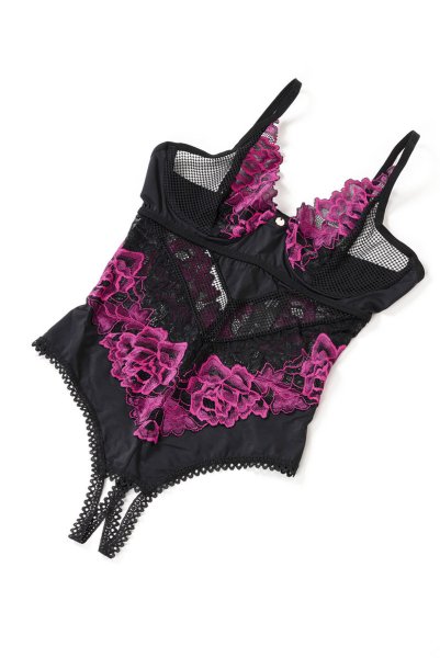 画像11: Rosenty crotchless teddy | テディ・クロッチレス・ワイヤー入り・ブラック×ピンク  | Obsessive 高級Sexyランジェリー (11)