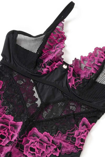 画像13: Rosenty crotchless teddy | テディ・クロッチレス・ワイヤー入り・ブラック×ピンク  | Obsessive 高級Sexyランジェリー (13)