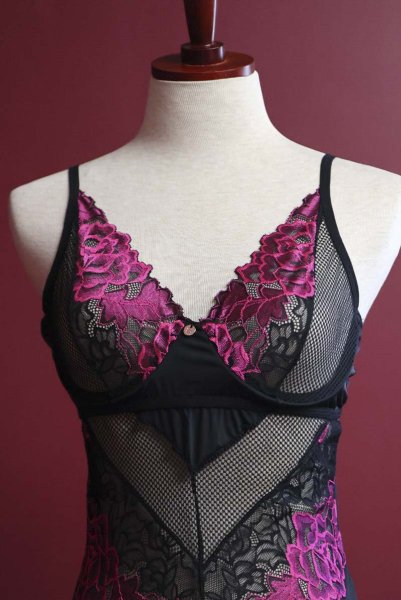 画像18: Rosenty crotchless teddy | テディ・クロッチレス・ワイヤー入り・ブラック×ピンク  | Obsessive 高級Sexyランジェリー (18)