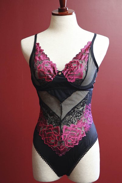 画像16: Rosenty teddy | テディ・ワイヤー入り・ブラック×ピンク  | Obsessive 高級Sexyランジェリー (16)