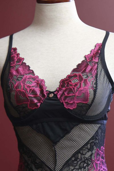 画像18: Rosenty teddy | テディ・ワイヤー入り・ブラック×ピンク  | Obsessive 高級Sexyランジェリー (18)