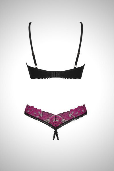 画像2: Rosenty 2-pcs crotchless set | ブラジャー&クロッチレスソング2点セット・ブラック ×ピンク| obsessive 高級Sexyランジェリー (2)