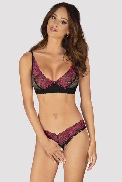 画像3: Rosenty 2-pcs crotchless set | ブラジャー&クロッチレスソング2点セット・ブラック ×ピンク| obsessive 高級Sexyランジェリー (3)