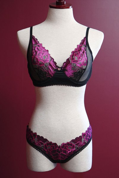 画像18: Rosenty 2-pcs crotchless set | ブラジャー&クロッチレスソング2点セット・ブラック ×ピンク| obsessive 高級Sexyランジェリー (18)