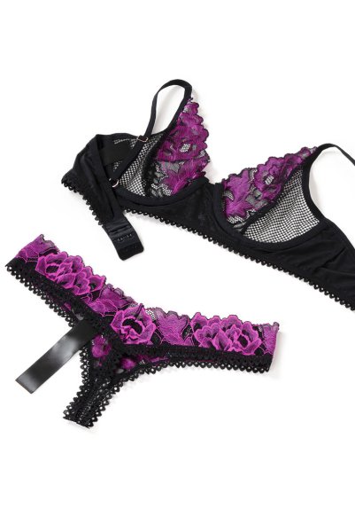 画像12: Rosenty 2-pcs crotchless set | ブラジャー&クロッチレスソング2点セット・ブラック ×ピンク| obsessive 高級Sexyランジェリー (12)