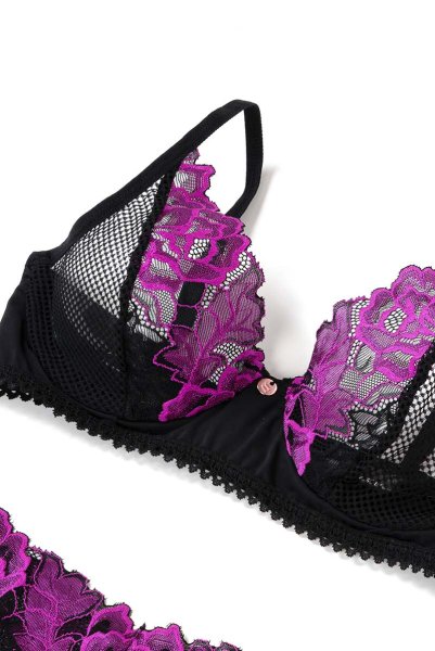 画像13: Rosenty 2-pcs crotchless set | ブラジャー&クロッチレスソング2点セット・ブラック ×ピンク| obsessive 高級Sexyランジェリー (13)