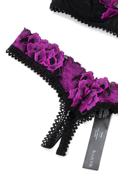 画像16: Rosenty 2-pcs crotchless set | ブラジャー&クロッチレスソング2点セット・ブラック ×ピンク| obsessive 高級Sexyランジェリー (16)