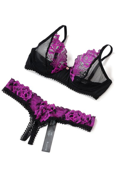 画像11: Rosenty 2-pcs crotchless set | ブラジャー&クロッチレスソング2点セット・ブラック ×ピンク| obsessive 高級Sexyランジェリー (11)