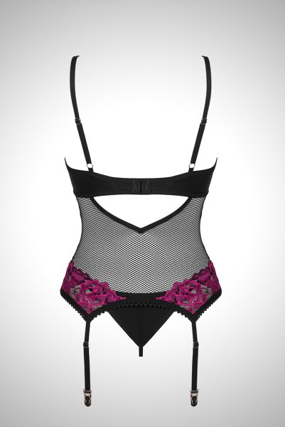 画像2: Rosenty corset |ガーターベルト付きコルセット&クロッチレスタンガ2点セット・ブラック×ピンク | obsessive 高級Sexyランジェリー (2)