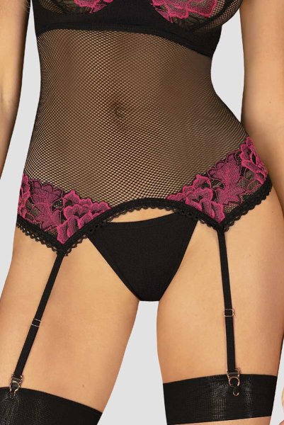 画像9: Rosenty corset |ガーターベルト付きコルセット&クロッチレスタンガ2点セット・ブラック×ピンク | obsessive 高級Sexyランジェリー (9)